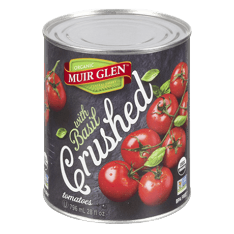 Muir Glen Canada Crushed Tomatoes with Basil, front of can.